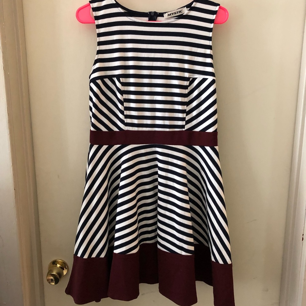 Striped dress with maroon accents